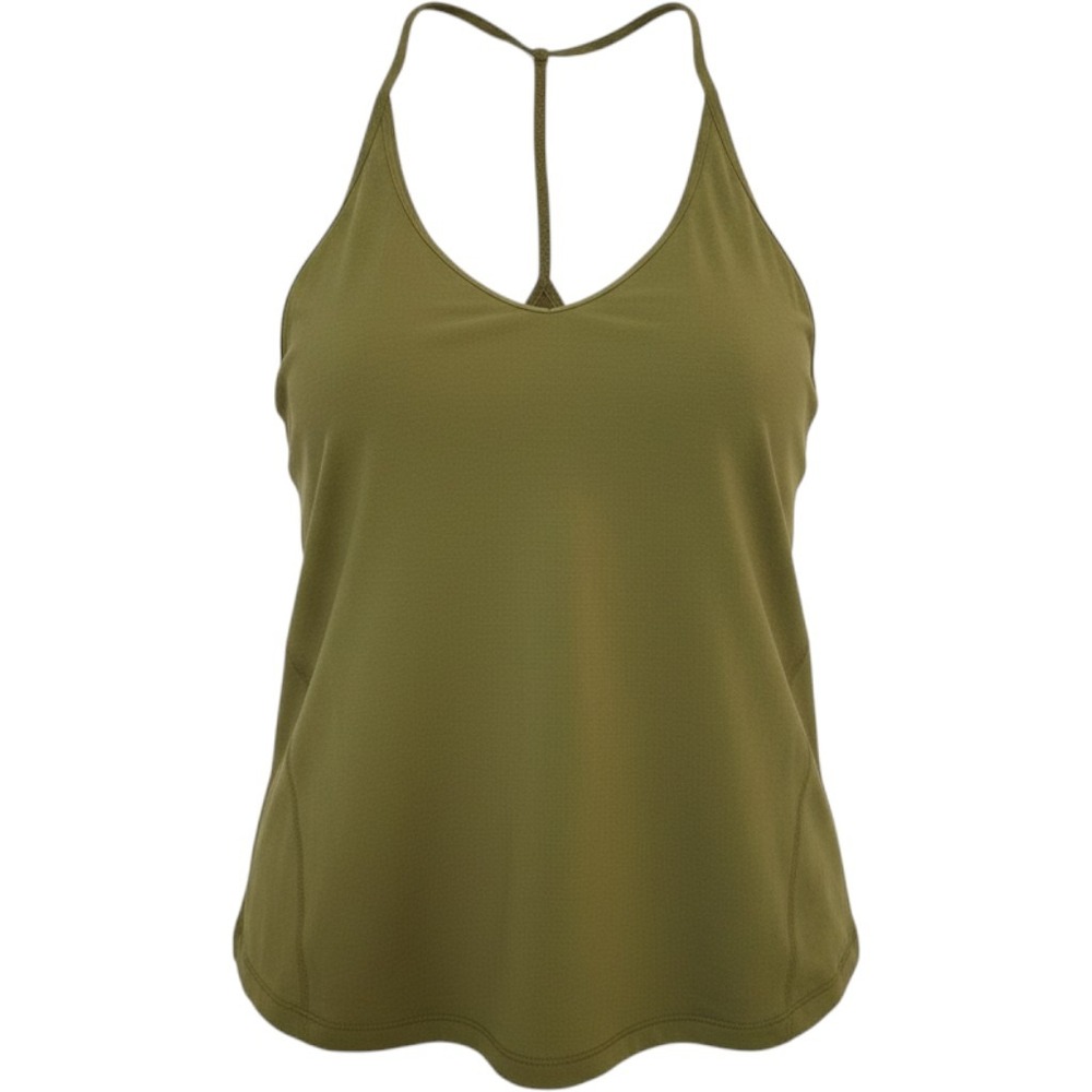 Lululemon Essential Tank Top Olive Green Silk Blend Split Back Size 6 Activewear